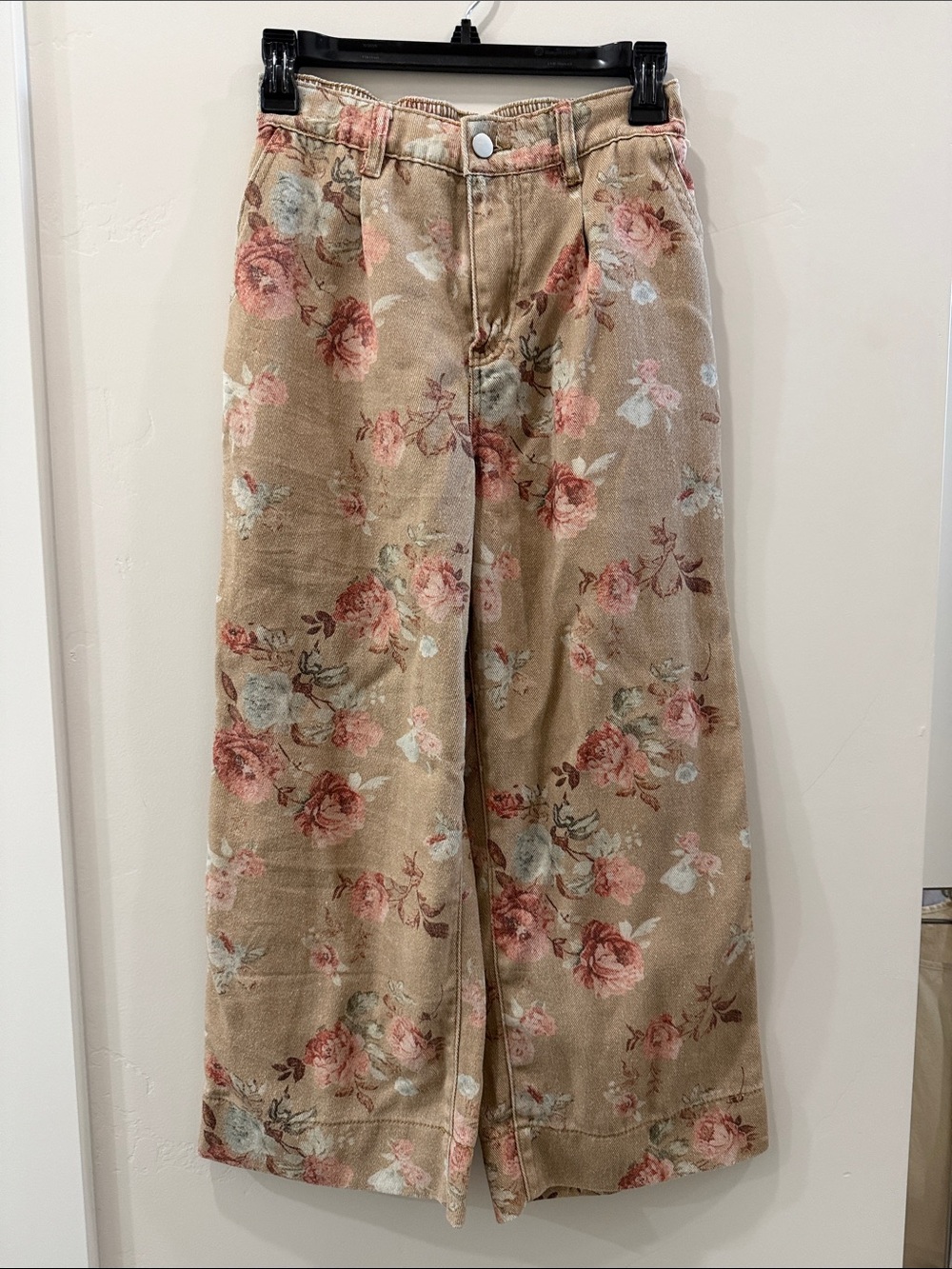 Floral Tan Wide-Leg Women's Jeans
